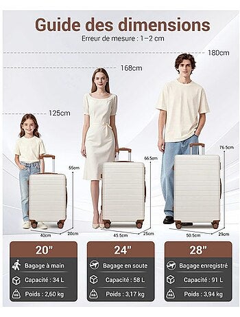 Valise cabine - 55x40x20 cm, rigide abs, 4 roues, serrure à code - kono