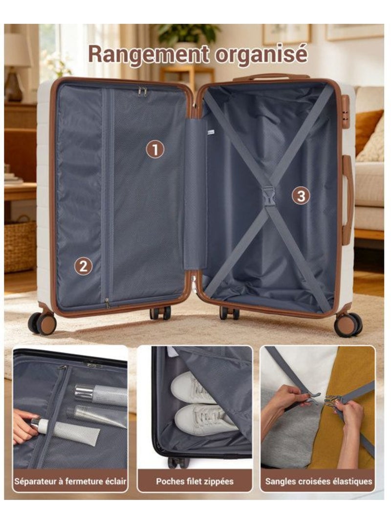 Valise cabine - 55x40x20 cm, rigide abs, 4 roues, serrure à code - kono Blanc - Kiabi