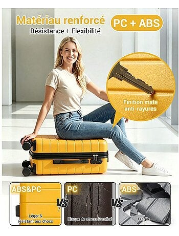 Valise cabine - 55x40x20 cm, rigide abs, 4 roues, serrure à code - kono