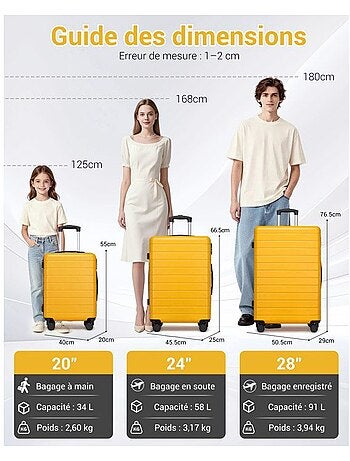 Valise cabine - 55x40x20 cm, rigide abs, 4 roues, serrure à code - kono