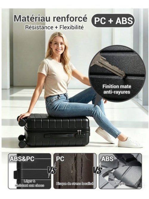 Valise cabine - 55x40x20 cm, rigide abs, 4 roues, serrure à code - kono - Kiabi Valise cabine - 55x40x20 cm, rigide abs, 4 roues, serrure à code - kono - Kiabi