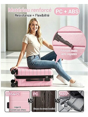 Valise cabine - 55x40x20 cm, rigide abs, 4 roues, serrure à code - kono