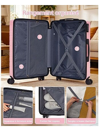 Valise cabine - 55x40x20 cm, rigide abs, 4 roues, serrure à code - kono