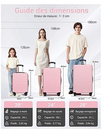 Valise cabine - 55x40x20 cm, rigide abs, 4 roues, serrure à code - kono