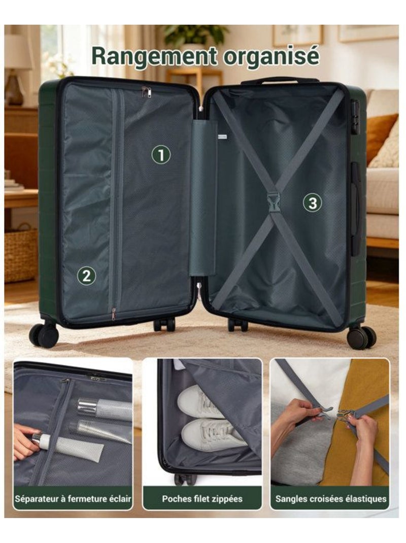 Valise cabine - 55x40x20 cm, rigide abs, 4 roues, serrure à code - kono Vert - Kiabi