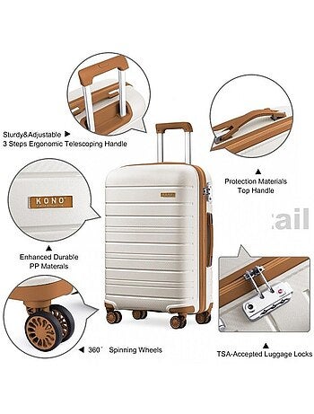 Valise cabine - 55x40x20, rigide abs, 4 roues 360°, serrure tsa - kono