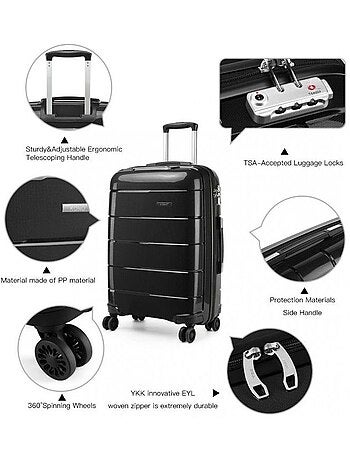 Valise cabine - 55x40x21 cm polypropylène 4 roulettes serrure tsa - kono