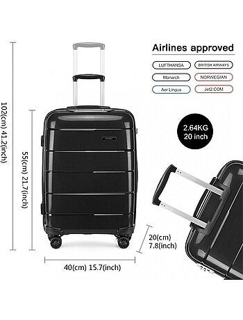 Valise cabine - 55x40x21 cm polypropylène 4 roulettes serrure tsa - kono