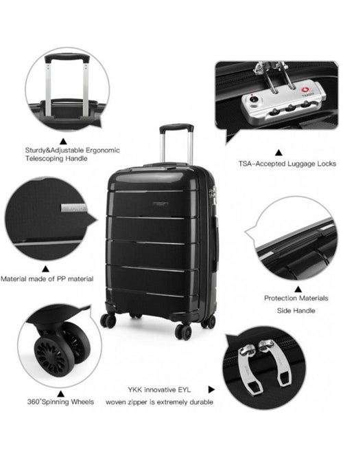 Valise cabine - 55x40x21 cm, rigide polypropylène (pp), 4 roues, serrure tsa - kono - Kiabi Valise cabine - 55x40x21 cm, rigide polypropylène (pp), 4 roues, serrure tsa - kono - Kiabi