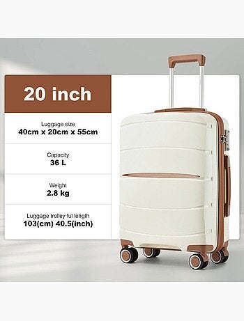 Valise cabine - 56x40x20 cm polypropylène 4 roulettes serrure tsa - kono