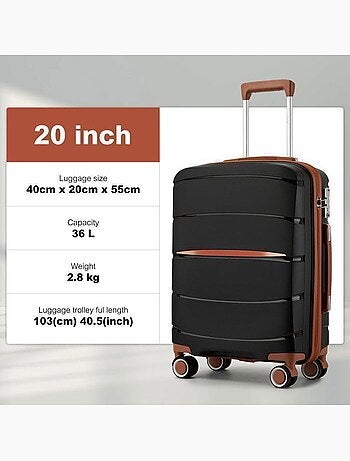 Valise cabine - 56x40x20 cm polypropylène 4 roulettes serrure tsa - kono