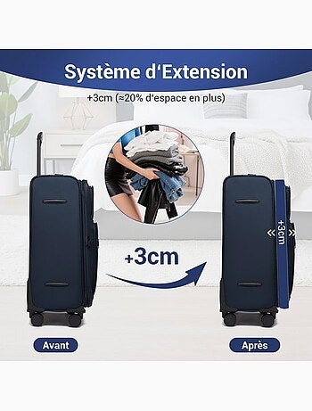 Valise cabine - 57.5x37.5x25 cm souple 4 roulettes serrure tsa - british traveller