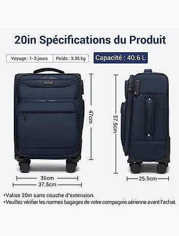 Valise cabine - 57.5x37.5x25 cm souple 4 roulettes serrure tsa - british traveller