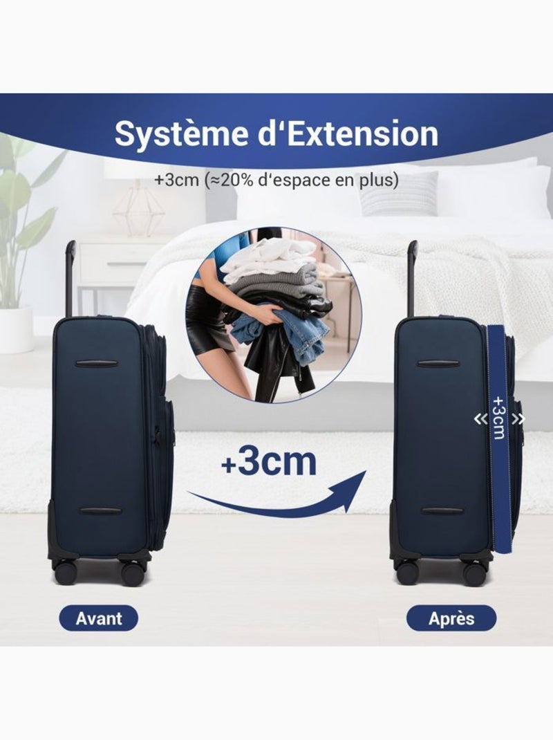 Valise cabine - 57.5x37.5x25 cm souple 4 roulettes serrure tsa - british traveller Bleu - Kiabi
