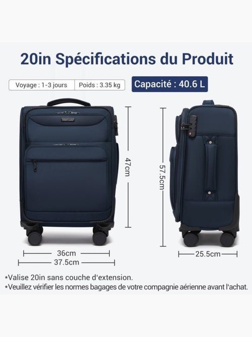 Valise cabine - 57.5x37.5x25 cm souple 4 roulettes serrure tsa - british traveller - Kiabi Valise cabine - 57.5x37.5x25 cm souple 4 roulettes serrure tsa - british traveller - Kiabi