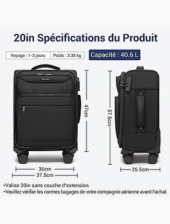 Valise cabine - 57.5x37.5x25 cm, souple, extensible, 4 roues 360°, serrure tsa - british traveller