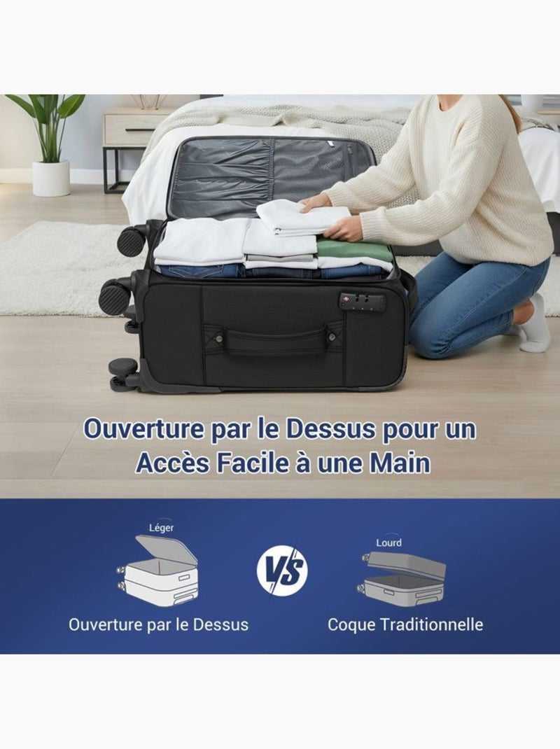 Valise cabine - 57.5x37.5x25 cm, souple, extensible, 4 roues 360°, serrure tsa - british traveller Noir - Kiabi
