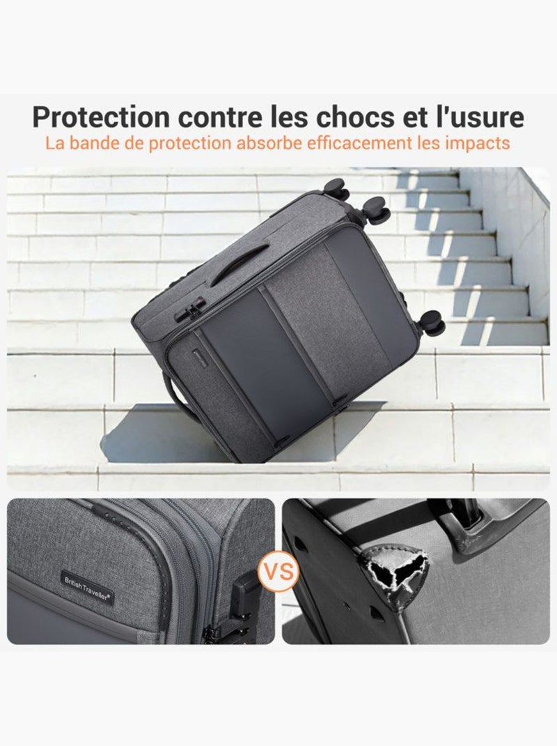 Valise cabine - 57.5x37.5x25.5 cm, souple, 4 roues, serrure tsa - british traveller Gris - Kiabi