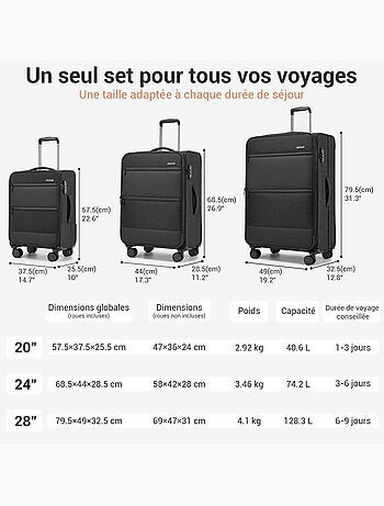 Valise cabine - 57.5x37.5x25.5 cm, souple, 4 roues, serrure tsa - british traveller