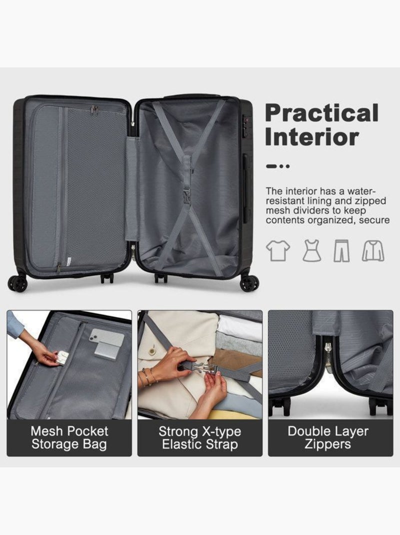 Valise cabine - 64.5x42.5x25.5 cm rigide 4 roulettes serrure tsa - kono Noir - Kiabi