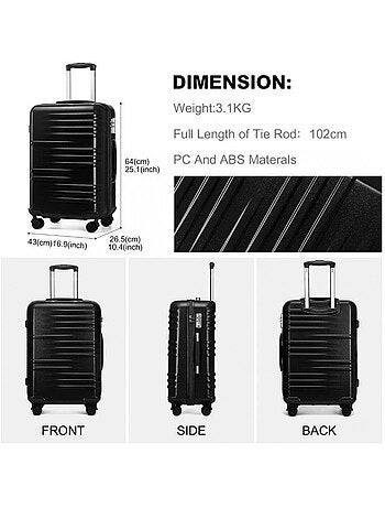 Valise cabine - 64x43x26.5 cm abs+pc 4 roulettes serrure tsa - british traveller