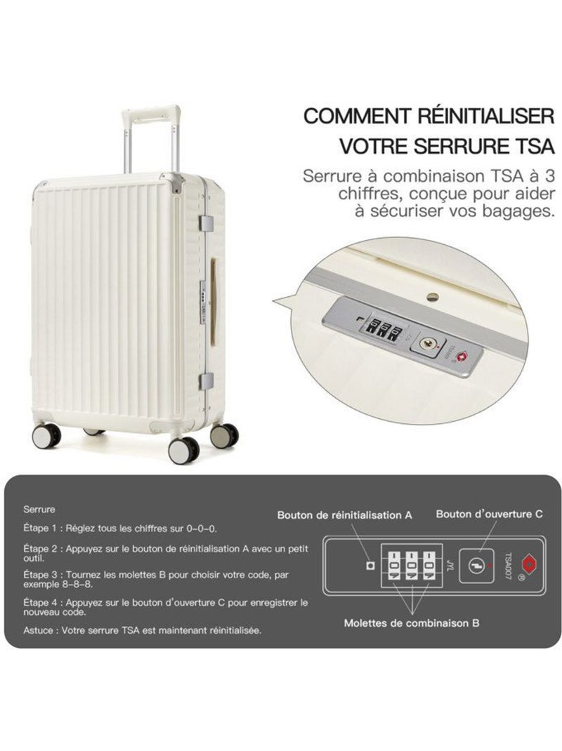 Valise cabine - 65.5x44x27 cm rigide 4 roulettes serrure tsa - kono Blanc - Kiabi