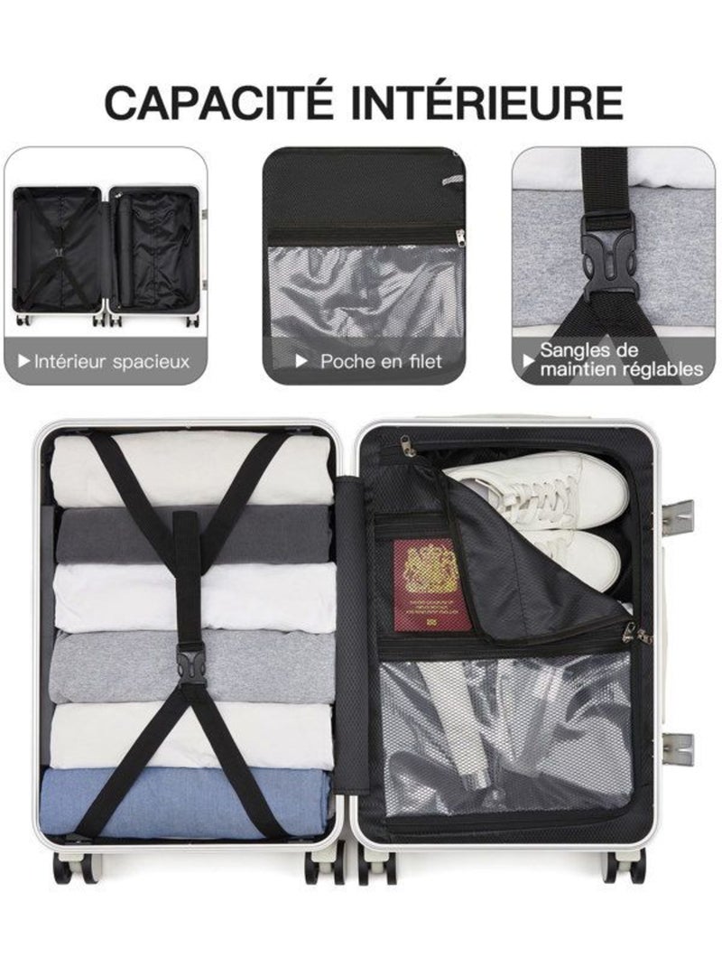 Valise cabine - 65.5x44x27 cm rigide 4 roulettes serrure tsa - kono Blanc - Kiabi
