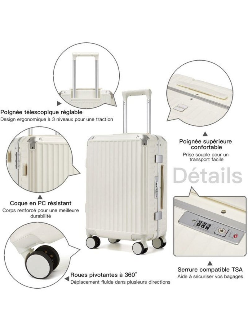 Valise cabine - 65.5x44x27 cm rigide 4 roulettes serrure tsa - kono Blanc - Kiabi