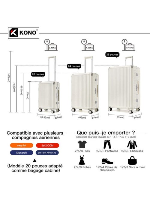 Valise cabine - 65.5x44x27 cm rigide 4 roulettes serrure tsa - kono - Kiabi Valise cabine - 65.5x44x27 cm rigide 4 roulettes serrure tsa - kono - Kiabi