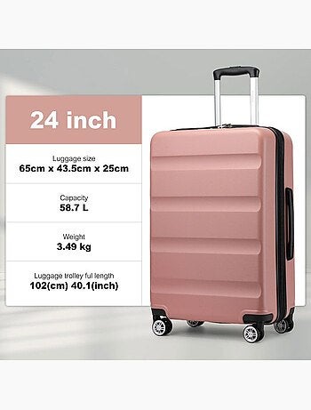 Valise cabine - 65x43.5x25 cm, rigide abs + pc, 4 roues 360°, serrure tsa - kono