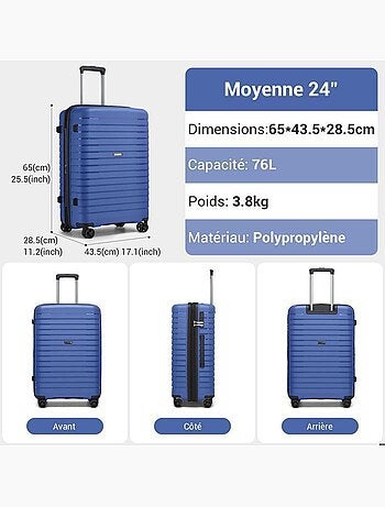 Valise cabine - 65x43.5x28.5 cm polypropylène 4 roulettes serrure tsa - kono