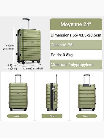Valise cabine - 65x43.5x28.5 cm polypropylène 4 roulettes serrure tsa - kono