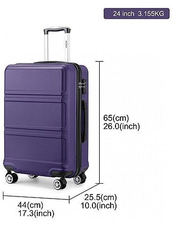 Valise cabine - 65x44x25.5 cm abs 4 roulettes serrure tsa - kono