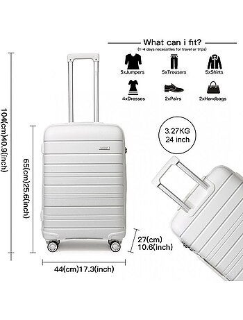 Valise cabine - 65x44x27 cm, rigide abs, 4 roues 360°, serrure tsa - kono
