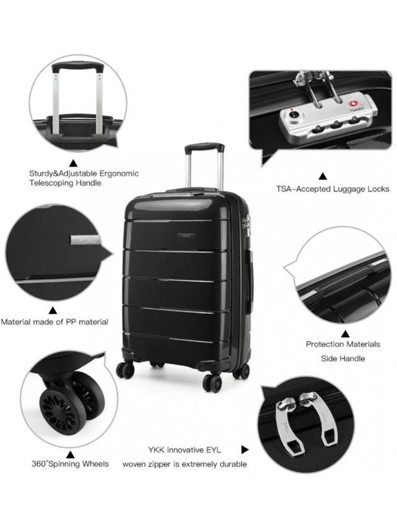 Valise cabine - 65x46x27 cm, rigide polypropylène (pp), 4 roues 360°, serrure tsa - kono Noir - Kiabi