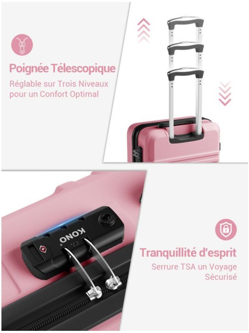 Valise cabine - 66x44x25.5 cm, rigide abs + pc, 4 roues 360°, serrure tsa - kono Rose - Kiabi