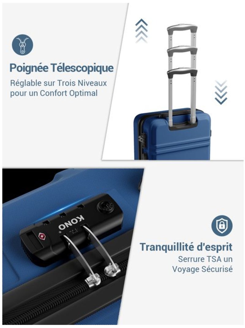 Valise cabine - 66x44x25.5 cm, rigide abs + pc, serrure tsa - kono Bleu - Kiabi