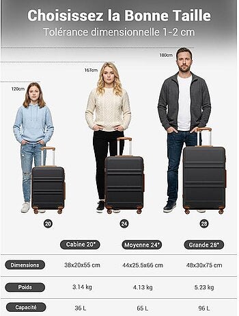 Valise cabine - 66x44x25.5 cm, rigide abs + pc, serrure tsa - kono