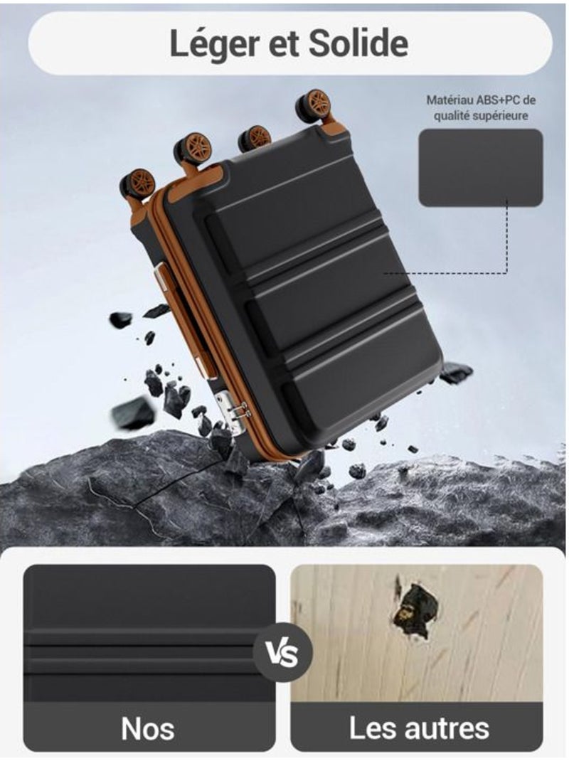 Valise cabine - 66x44x25.5 cm, rigide abs + pc, serrure tsa - kono Noir - Kiabi
