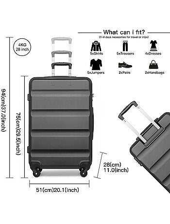 Valise cabine - 66x45x26 cm abs+pc 4 roulettes - kono