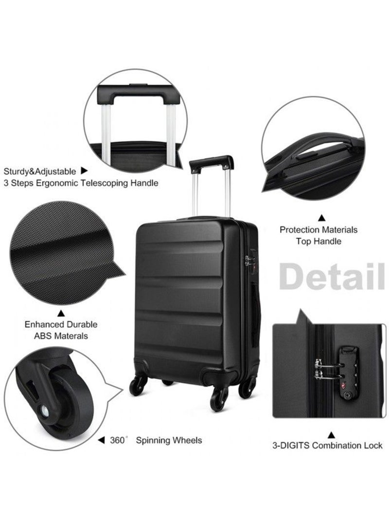 Valise cabine - 66x45x26 cm, rigide abs + pc, 4 roues, serrure à code - kono Noir - Kiabi