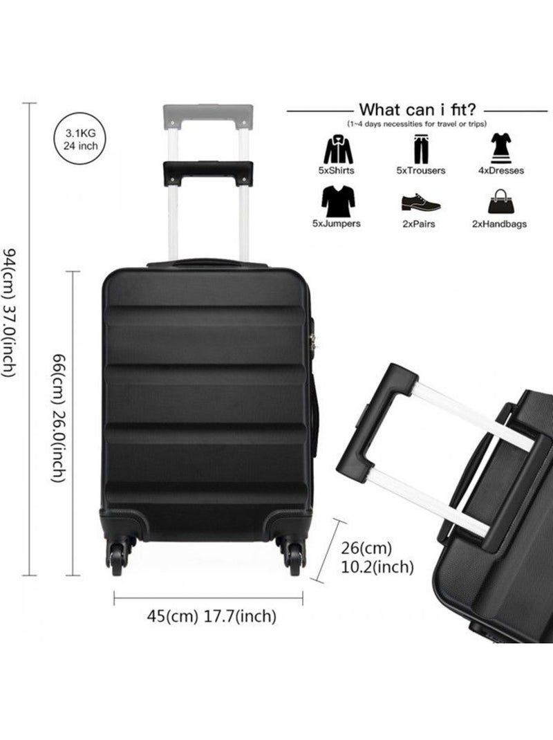 Valise cabine - 66x45x26 cm, rigide abs + pc, 4 roues, serrure à code - kono Noir - Kiabi