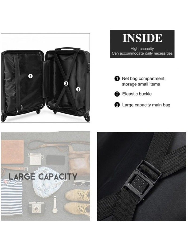 Valise cabine - 66x45x26 cm, rigide abs + pc, 4 roues, serrure à code - kono Noir - Kiabi