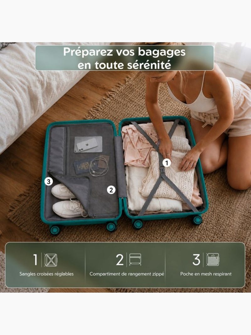 Valise cabine - 66x46x26 cm polypropylène 4 roulettes serrure tsa - kono Bleu - Kiabi