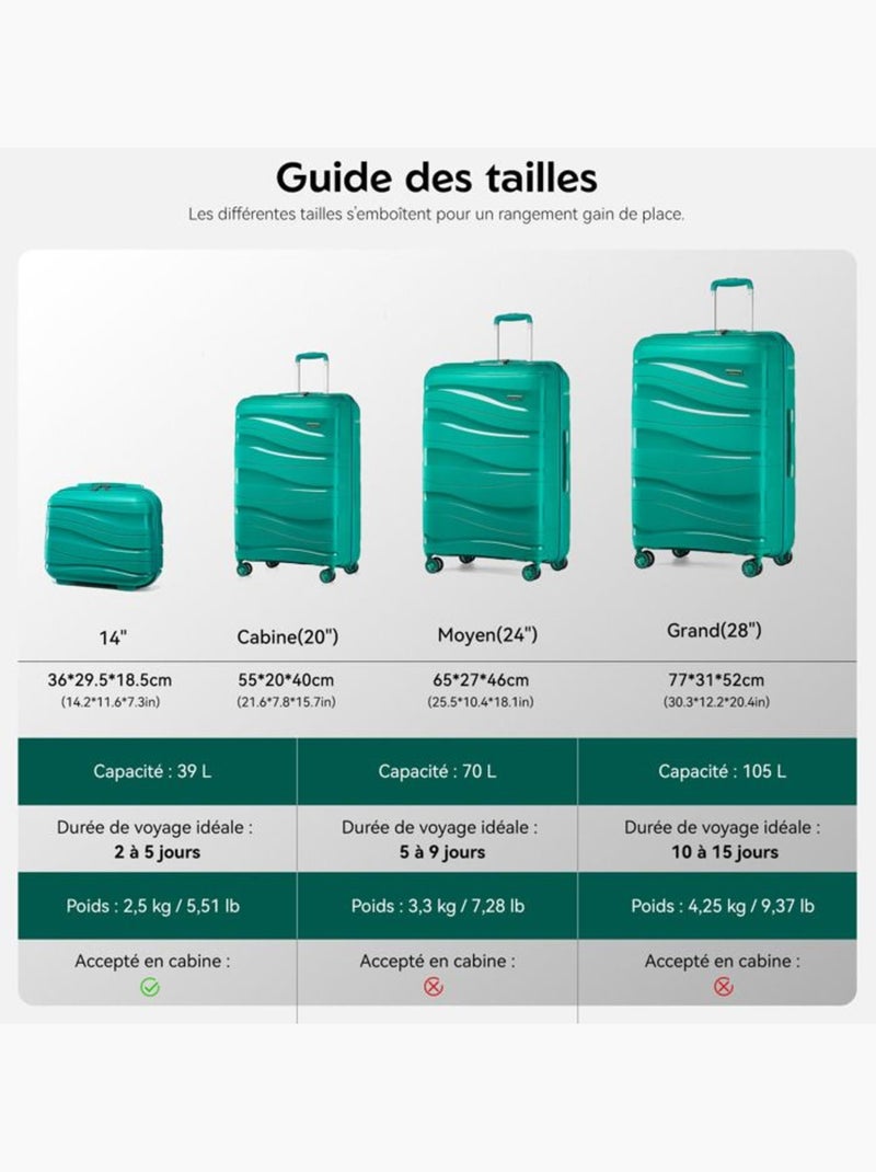 Valise cabine - 66x46x26 cm polypropylène 4 roulettes serrure tsa - kono Bleu - Kiabi