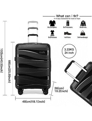 Valise cabine - 66x46x26 cm polypropylène 4 roulettes serrure tsa - kono