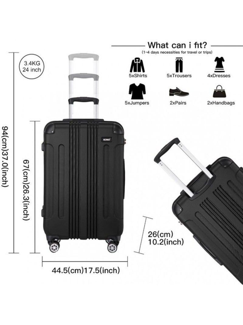 Valise cabine - 67×44.5×26 cm, rigide abs, 4 roues 360° - kono Noir - Kiabi