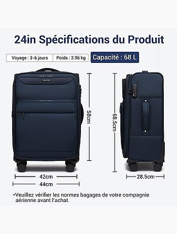 Valise cabine - 68.5x44x28.5 cm souple 4 roulettes serrure tsa - british traveller