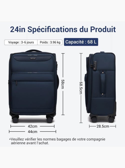 Valise cabine - 68.5x44x28.5 cm souple 4 roulettes serrure tsa - british traveller - Kiabi Valise cabine - 68.5x44x28.5 cm souple 4 roulettes serrure tsa - british traveller - Kiabi