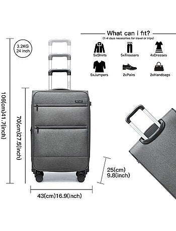 Valise cabine - 69.5x43.5x26 cm souple 4 roulettes serrure tsa - british traveller